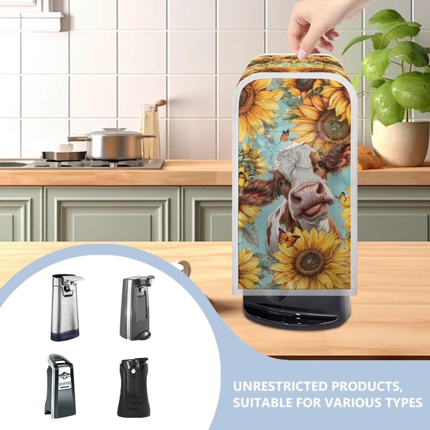 ZOUTAIRONG Funny Cow Can Opener Cover Blue Electric Can Opener Dust Cover