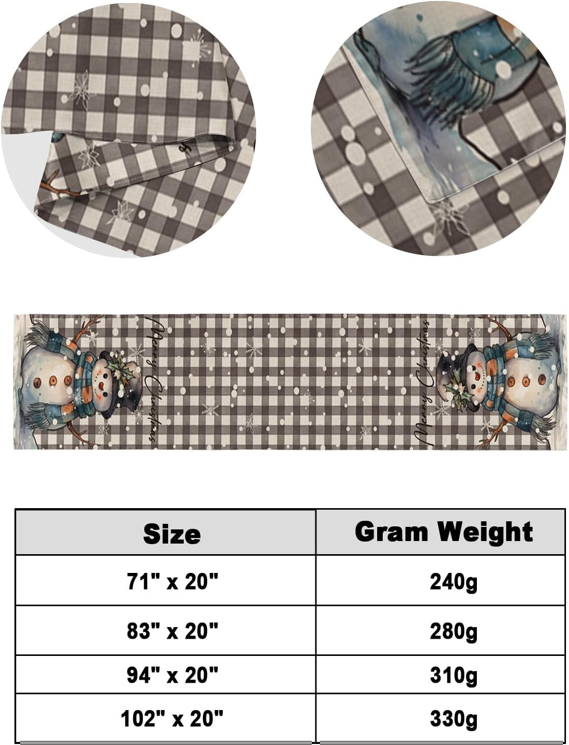 Homechoid Buffalo Plaid Snowman Bed Runner for King Size Bed