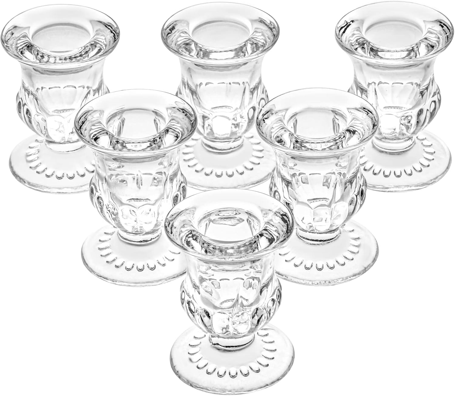 Elegant Clear Glass Candle Holder Set of 6