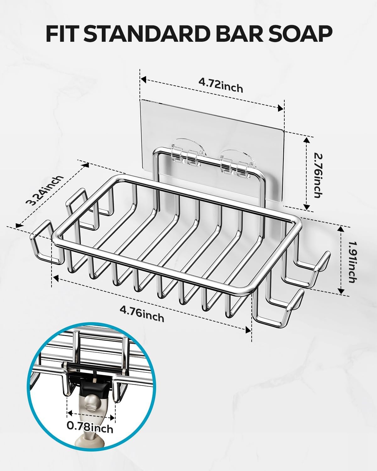 Nieifi Bar Soap Holder with 4 Hooks Stainless Steel