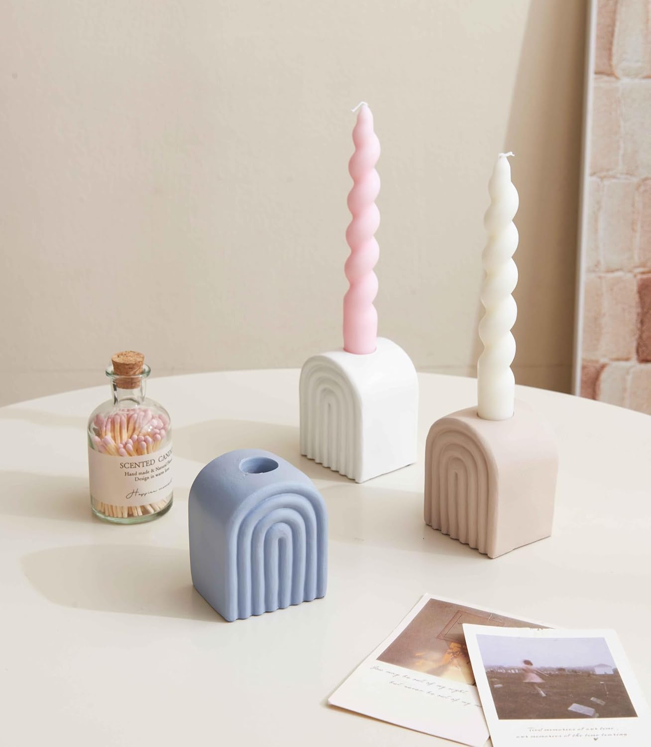 Modern Rainbow Arch Bookend and Vase Set of 2 in Sand