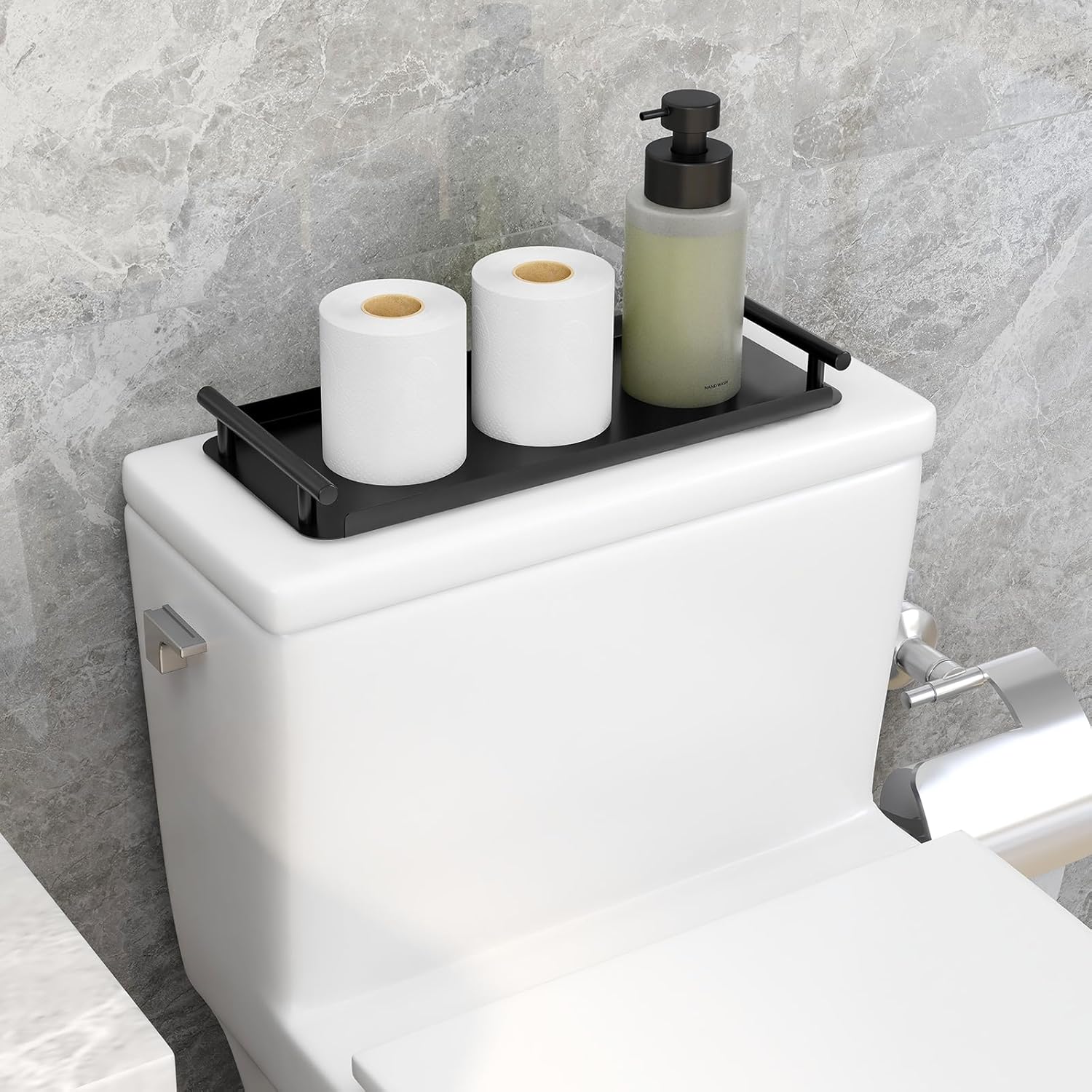 Stainless Steel Toilet Paper Basket with Handle - Modern Black Bathroom Organizer