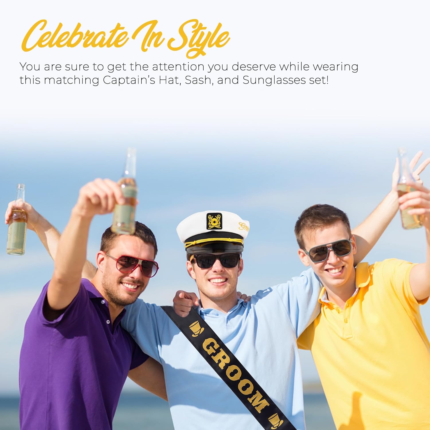 Bachelor Party Captains Hat Glasses Sash Set