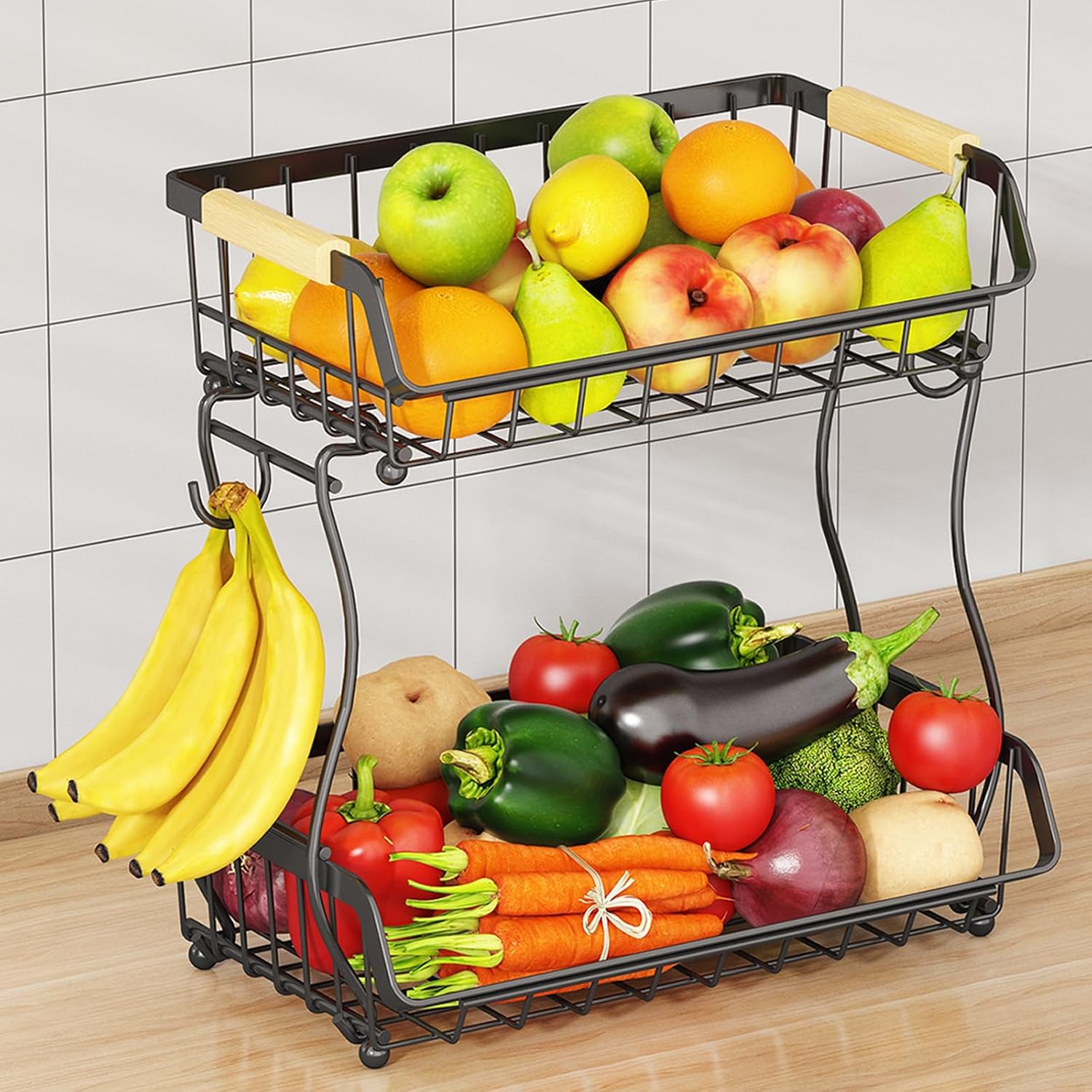 ANTOPY 2 Tier Fruit Basket with Banana Hangers