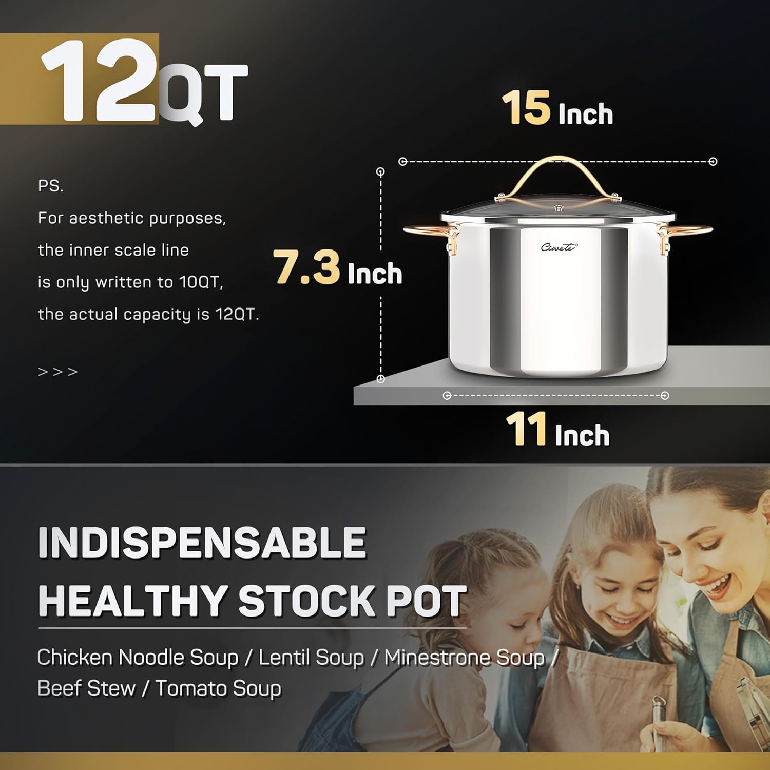 Ciwete Stock Pot 8 Quart 12 Quart