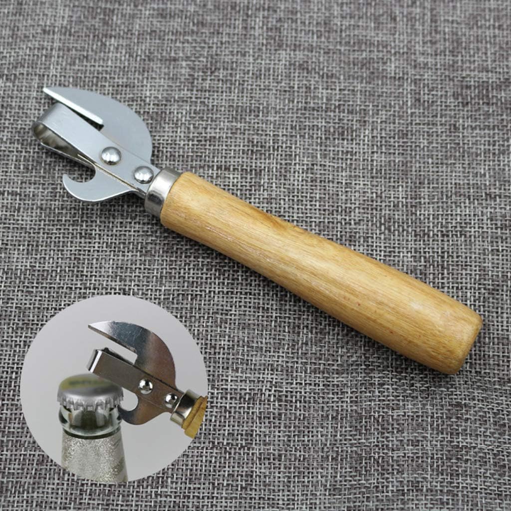 Wooden Handle Manual Can Opener for All Sizes