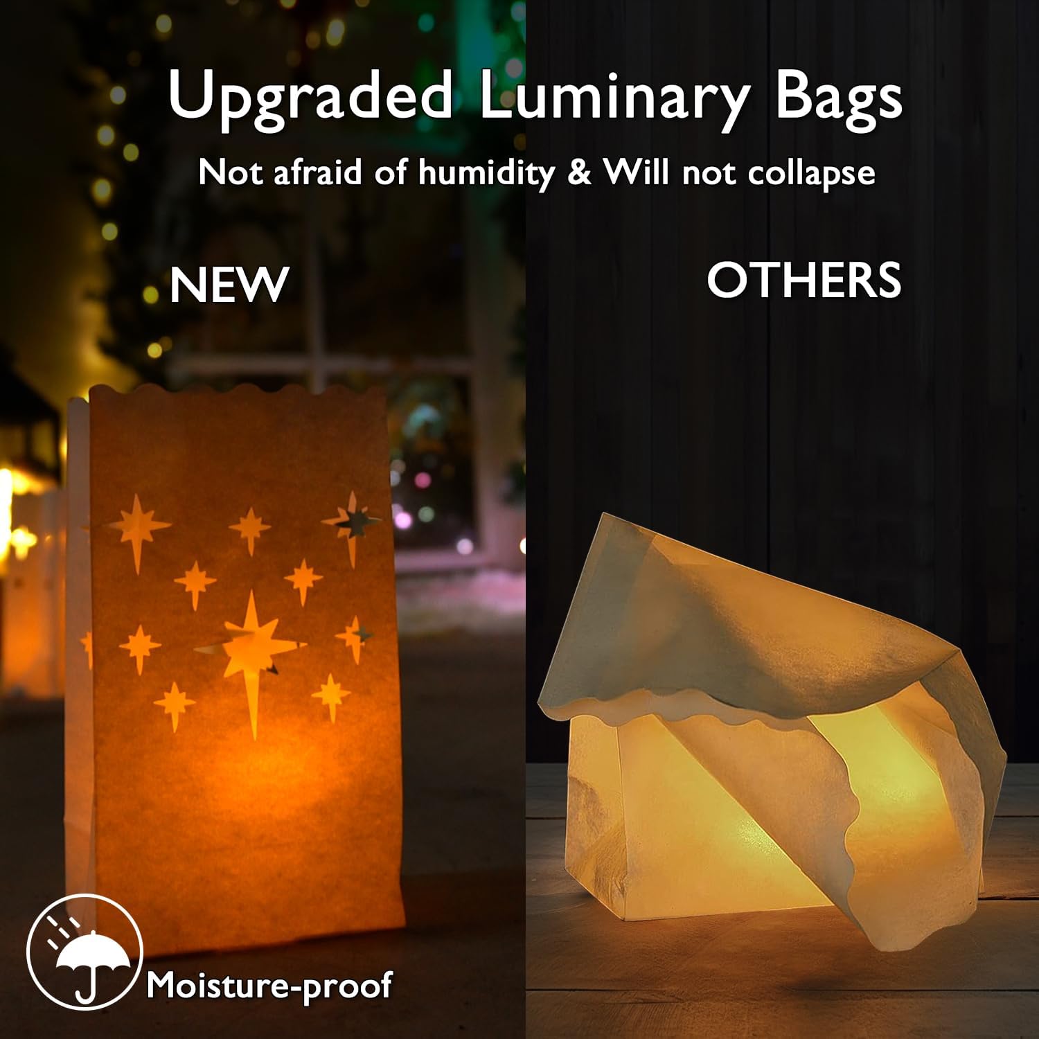 Homemory White Luminary Bags with Stars Design 24