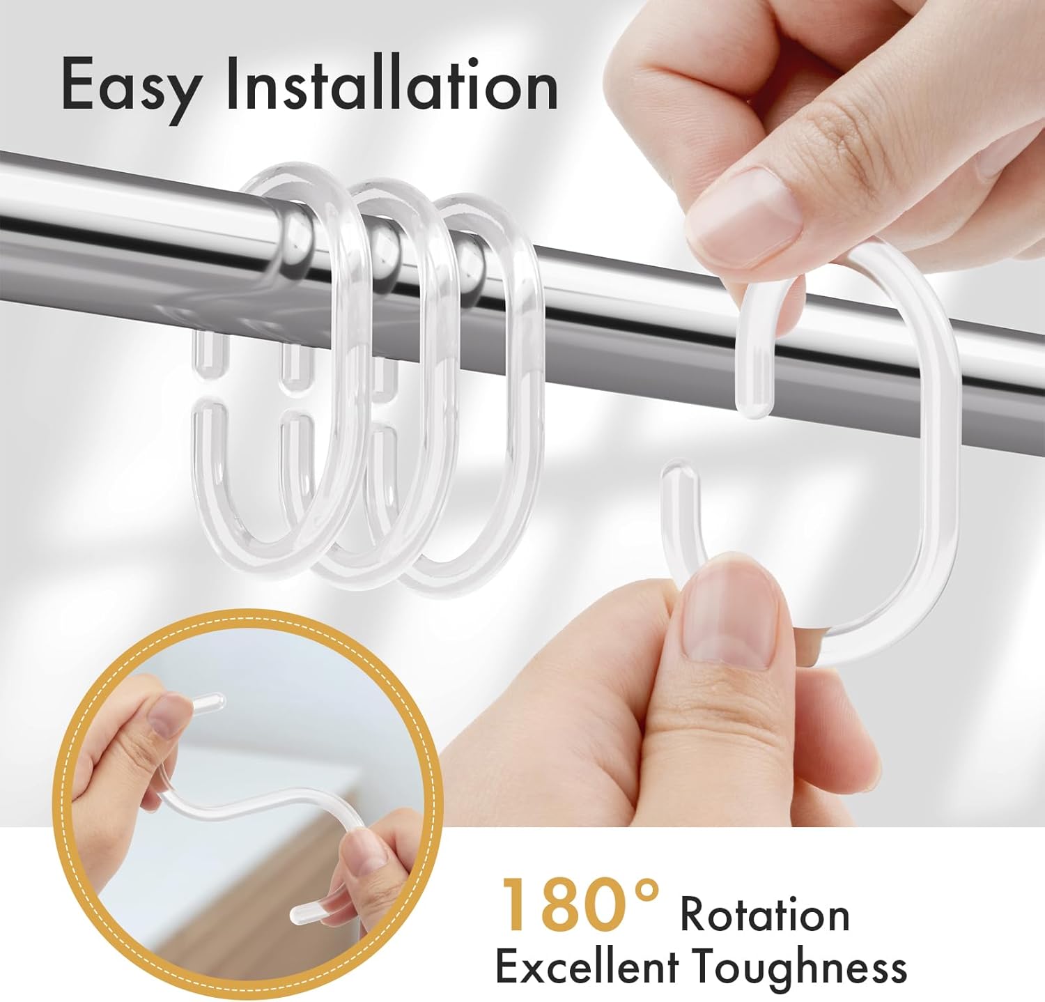 Amazer Plastic Shower Curtain Rings 24 Pcs Clear Hooks for Bathroom