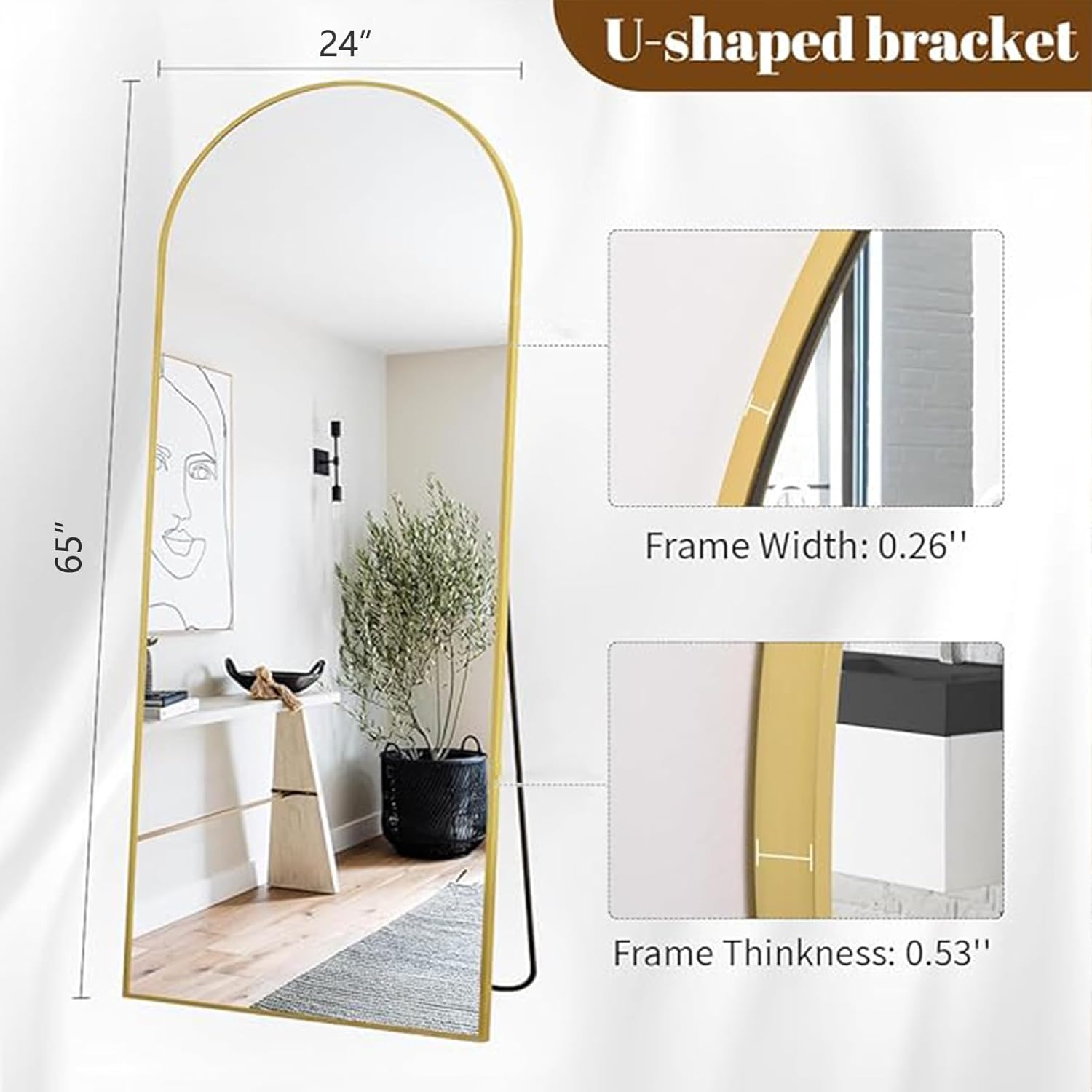 Koonmi 65x24 Arched Gold Full-Length Mirror