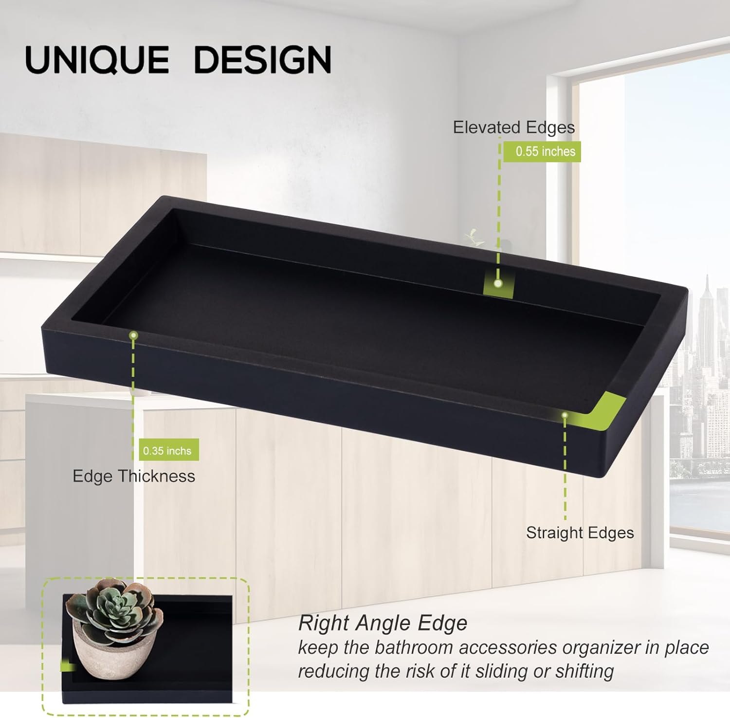 Heagoale Silicone Vanity Tray Black Rectangle