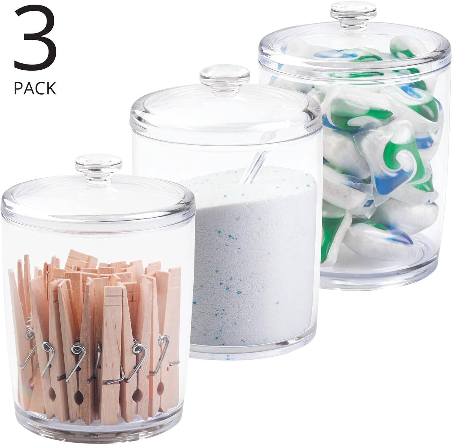 mDesign Clear Plastic Laundry Jar Holder Set 3 Pack
