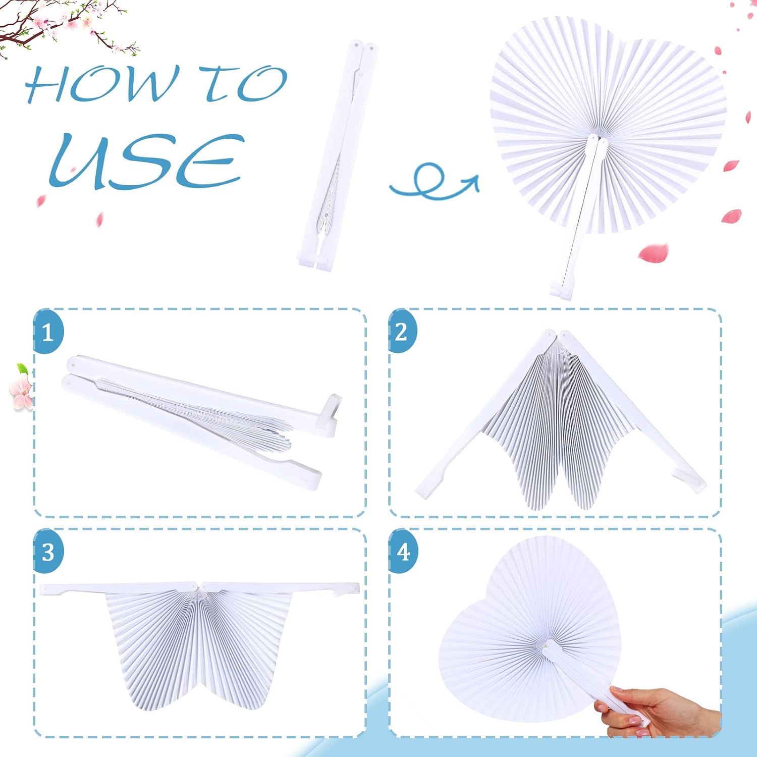 Blulu 60 Pack Decorative Folding Fans White