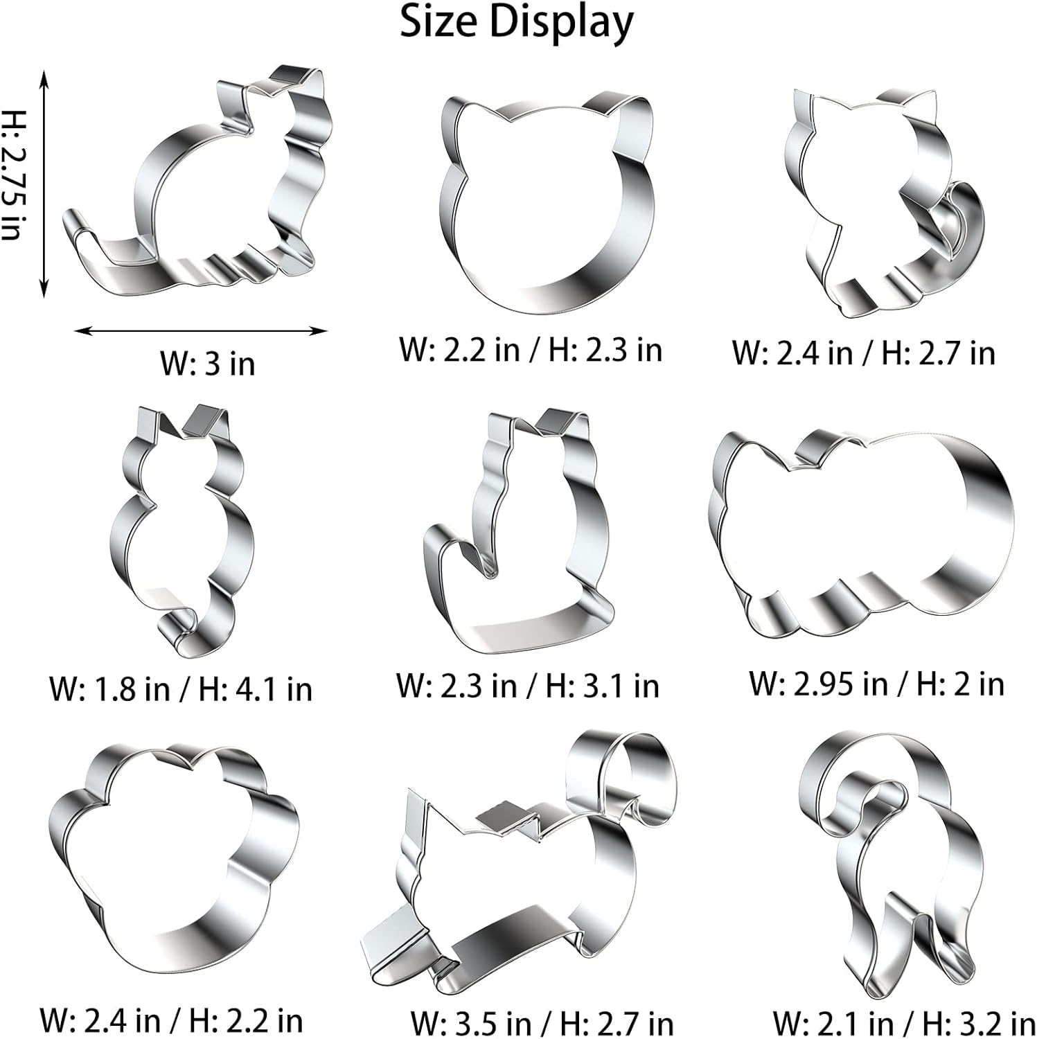 9 PCS Cat Cookie Cutters Set - Silver