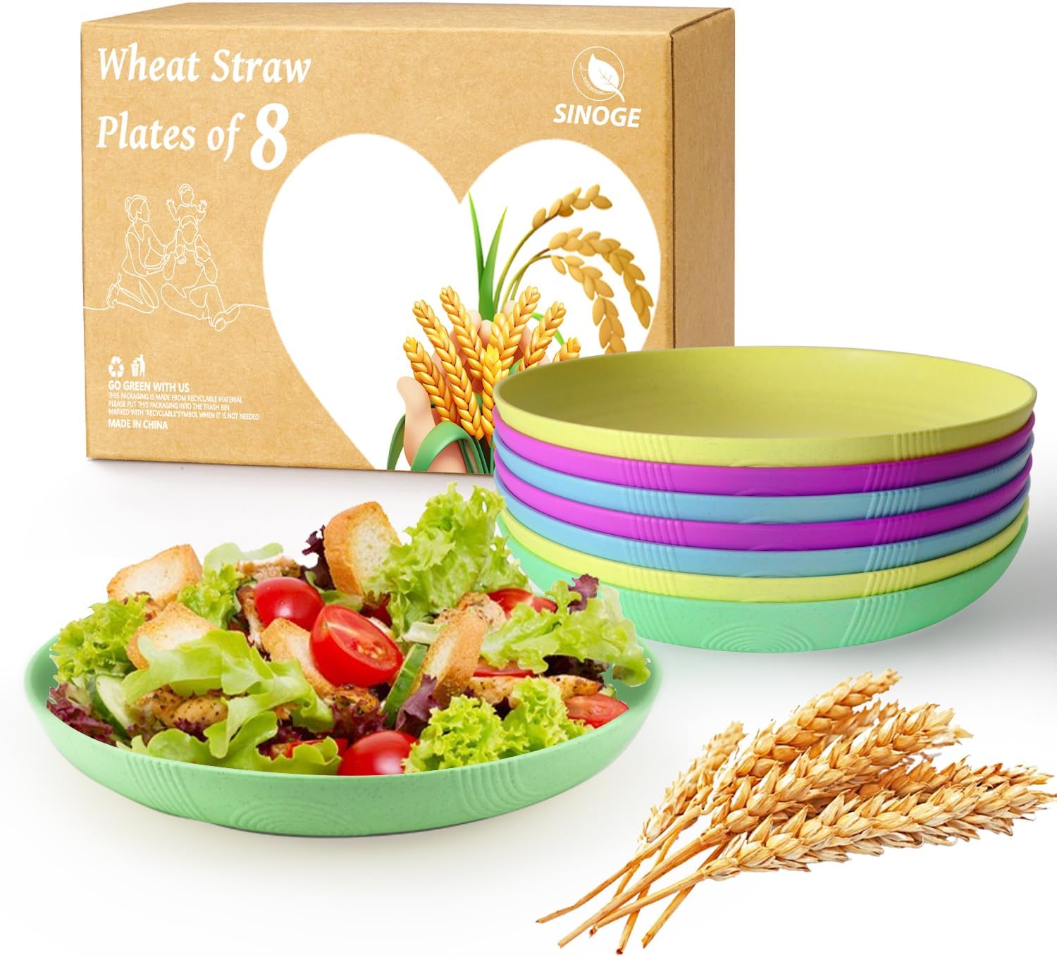 SINOGE 10 Inch Wheat Straw Dinner Plates Set of 8