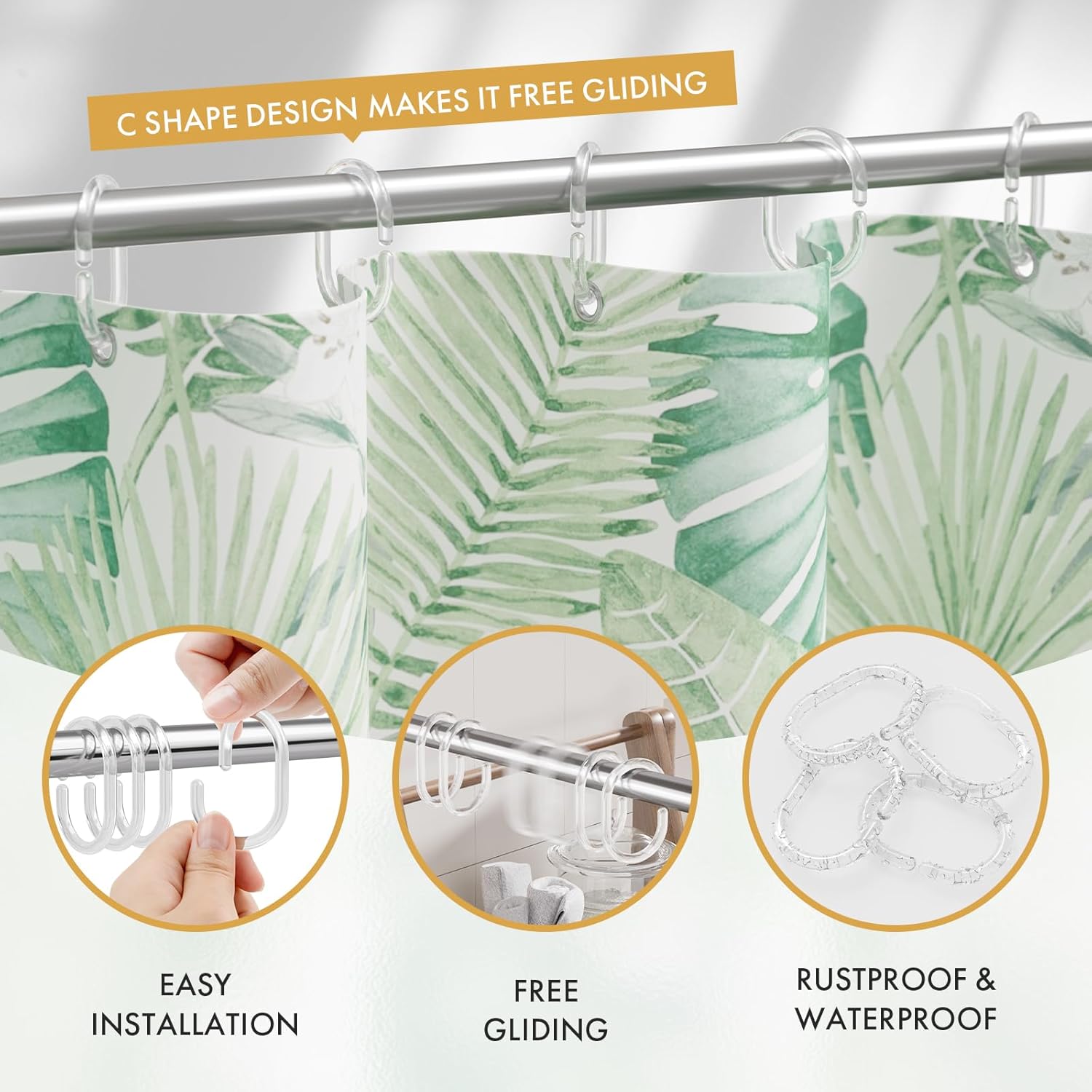 Amazer Plastic Shower Curtain Rings 24 Pcs Clear Hooks for Bathroom