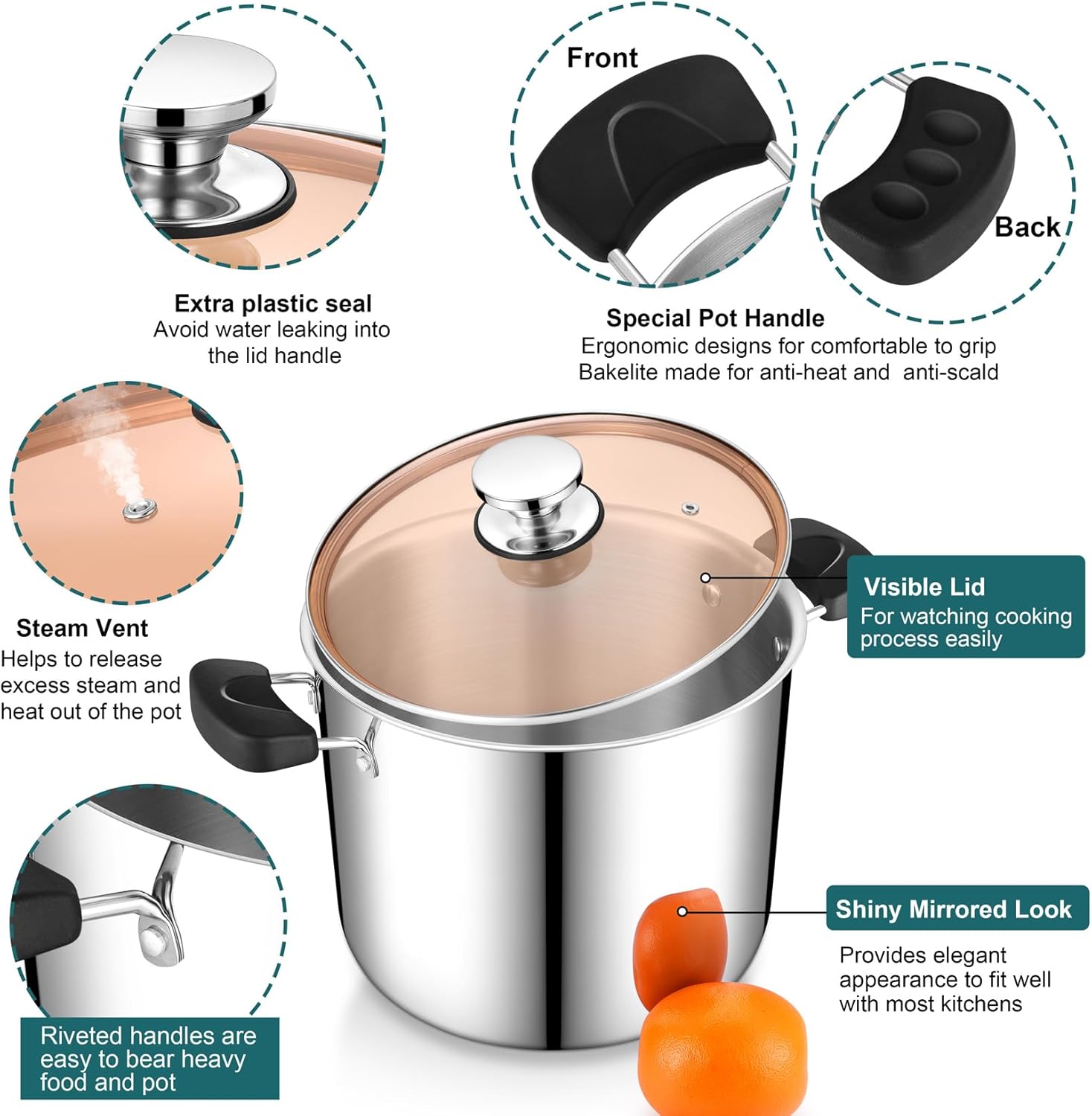 PP CHEF 10 Quart Stainless Steel Stock Pot with Lid