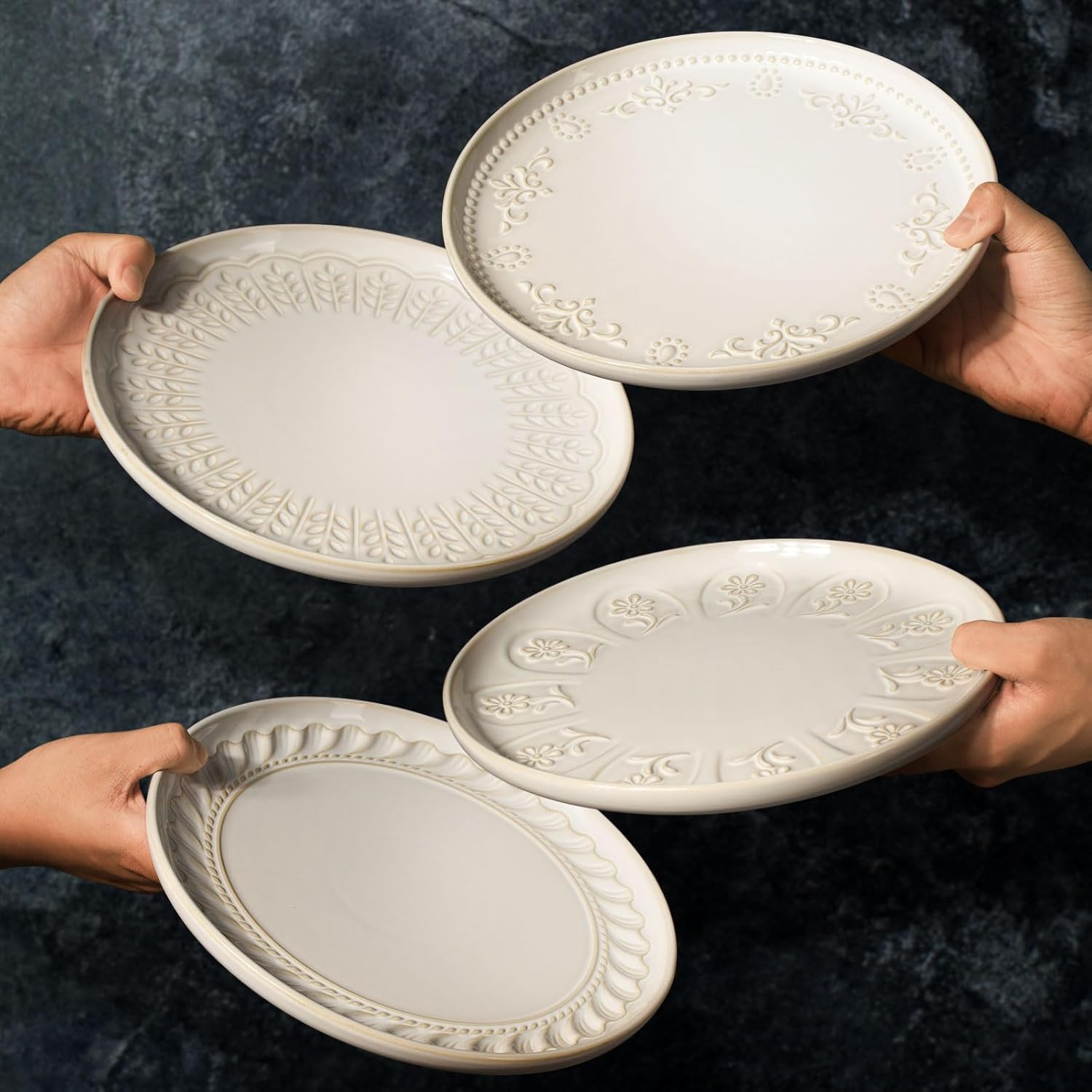 Artena Large Ceramic Dinner Plates Set Of 4 Willow Leaf