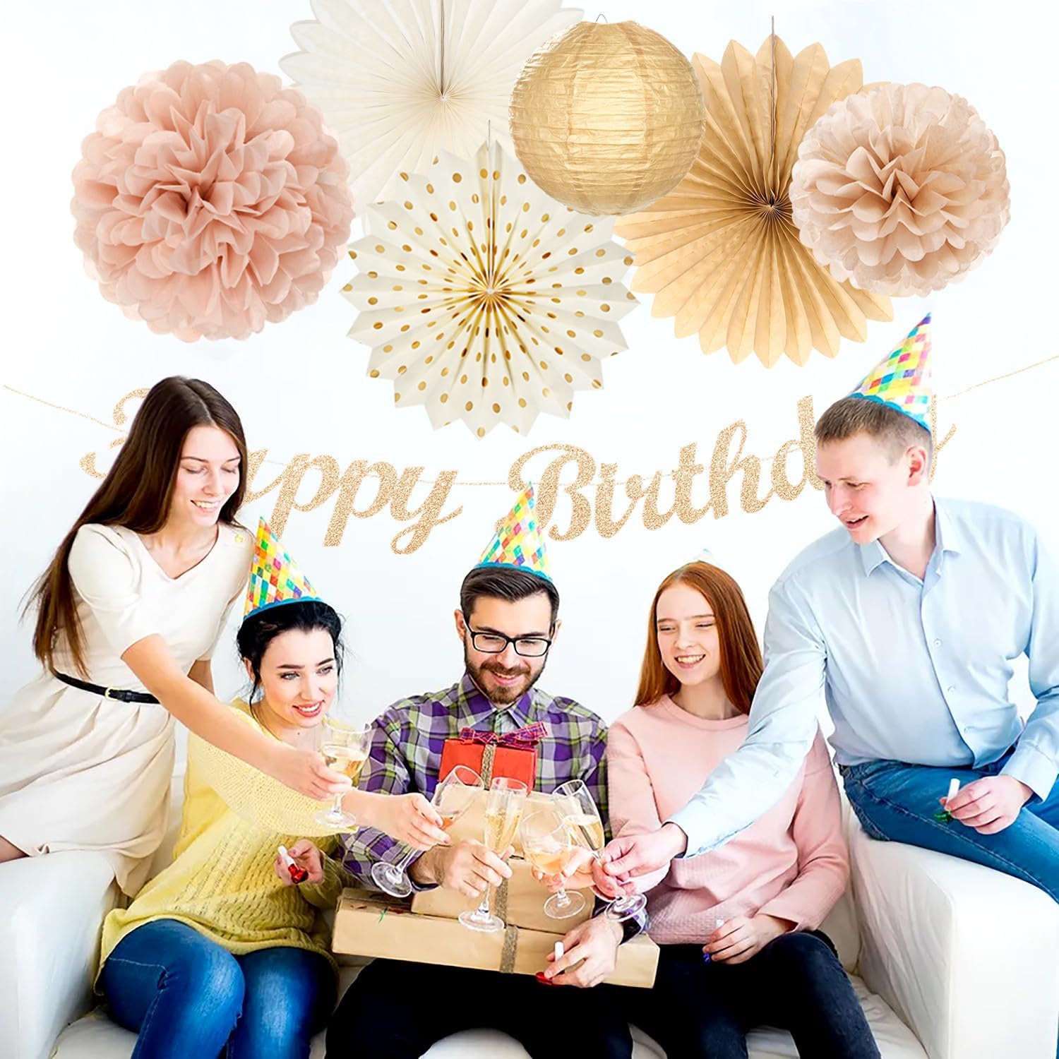 Champagne Gold Beige Fall Boho Birthday Decor Kit 21pcs