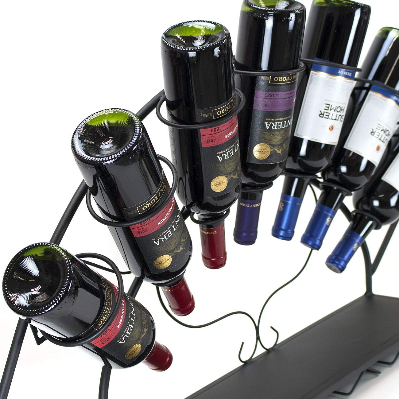 Sorbus Wall Mounted Wine Rack - Holds 7 Bottles and 5 Glasses - Black