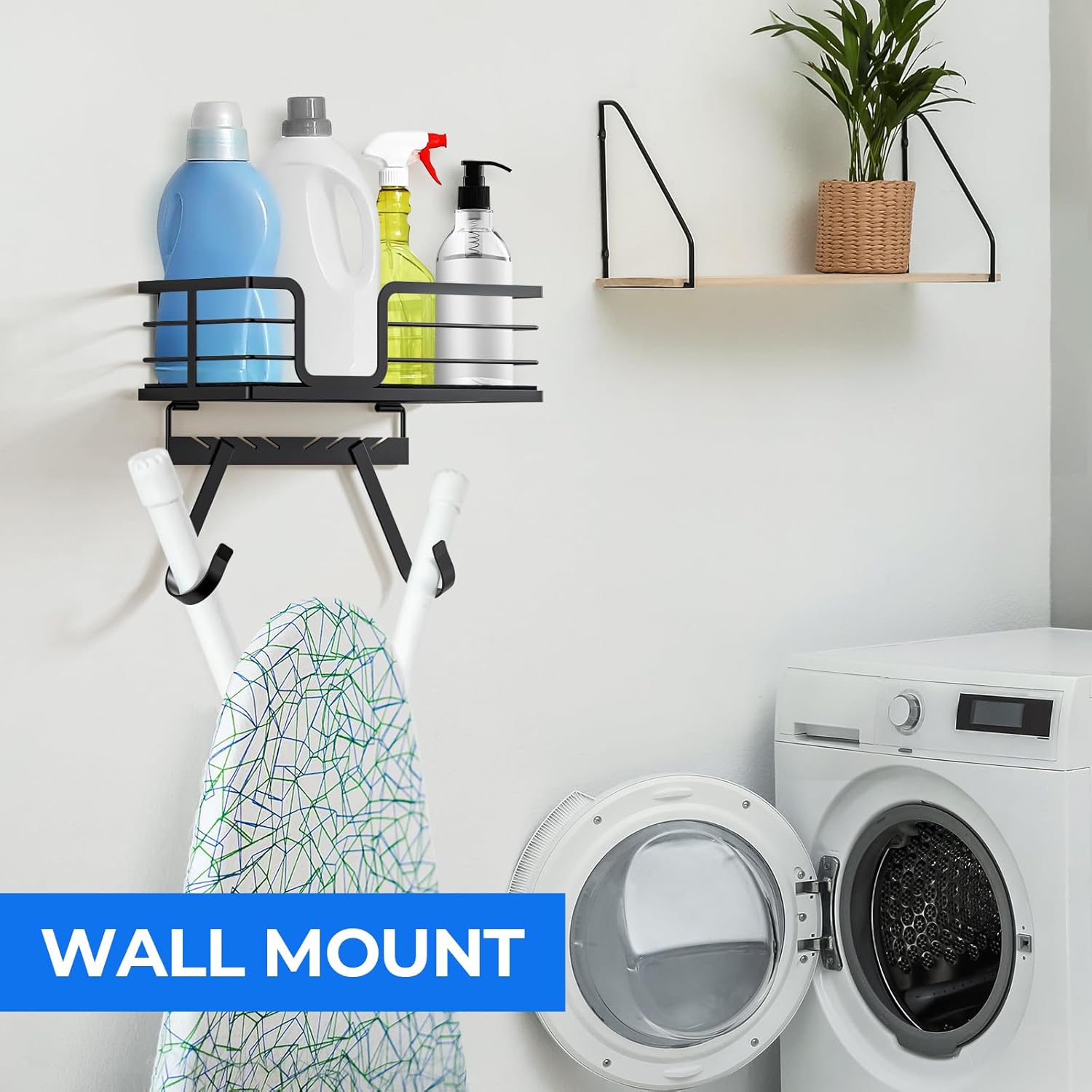 TJMOREE Wall Mount Ironing Board Hanger with Storage Shelf