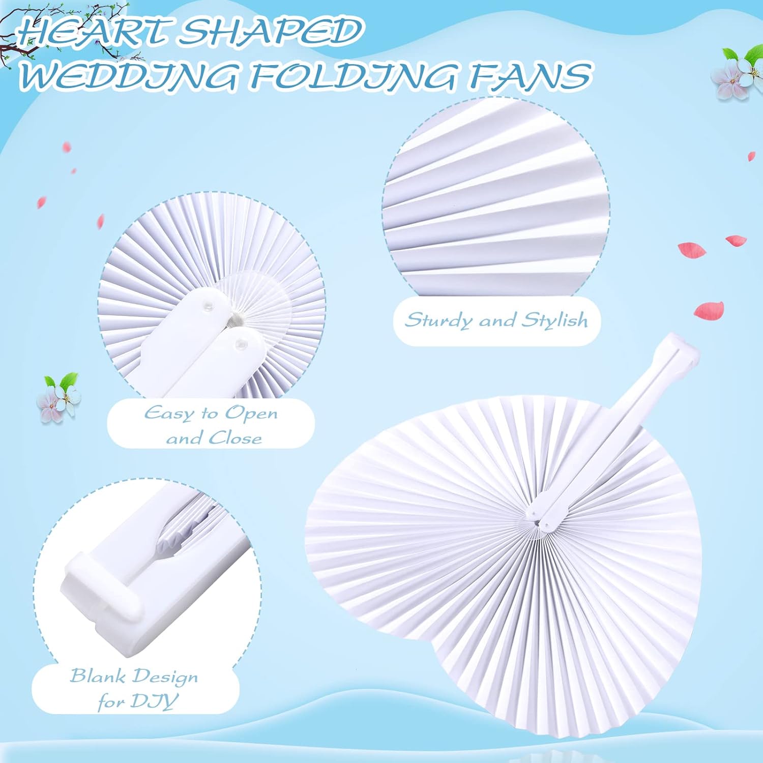 Blulu 60 Pack Decorative Folding Fans White