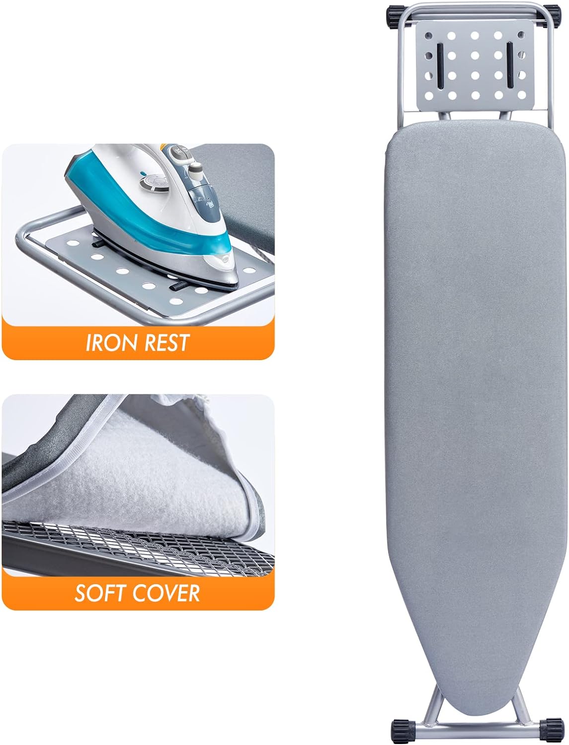 BKTD Ironing Board with Steam Rest and Non-Slip Foldable Stand