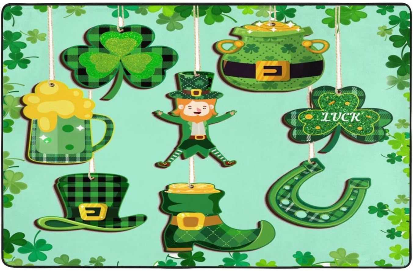 St Patrick Day Carpet Floor Mat 60x39in Washable Flannel Rug Pad