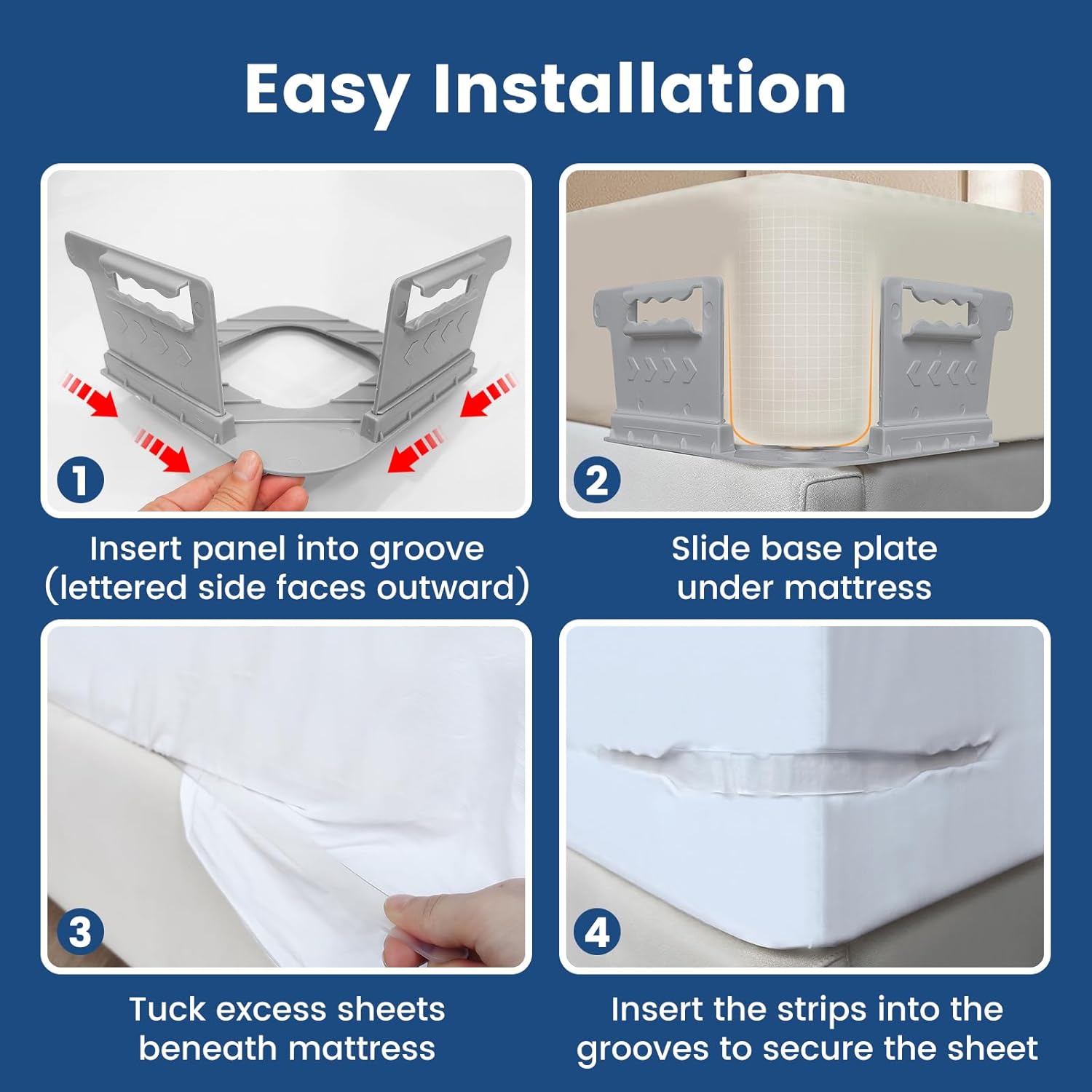 Yikorqu Bed Sheet Holders 4PCS Gray Corner Fixer