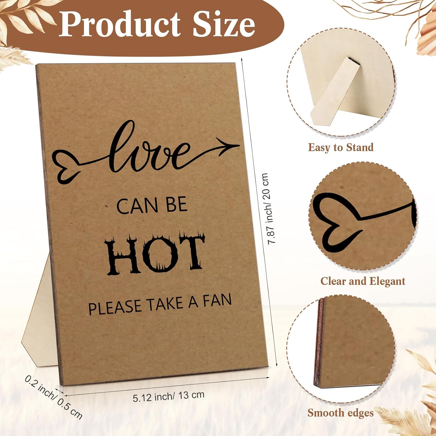 51 Pcs Brown Wedding Fans with Handle and Table Sign