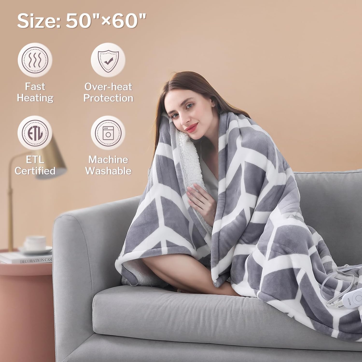 VENTIMI Heated Throw Blanket 50x60 Inch with 5 Heat Levels