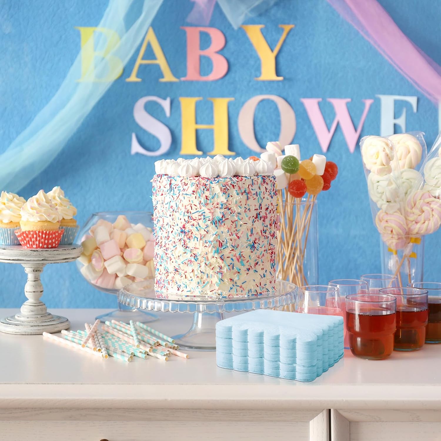 Fuutreo 100 Pcs Light Blue Cocktail Napkins