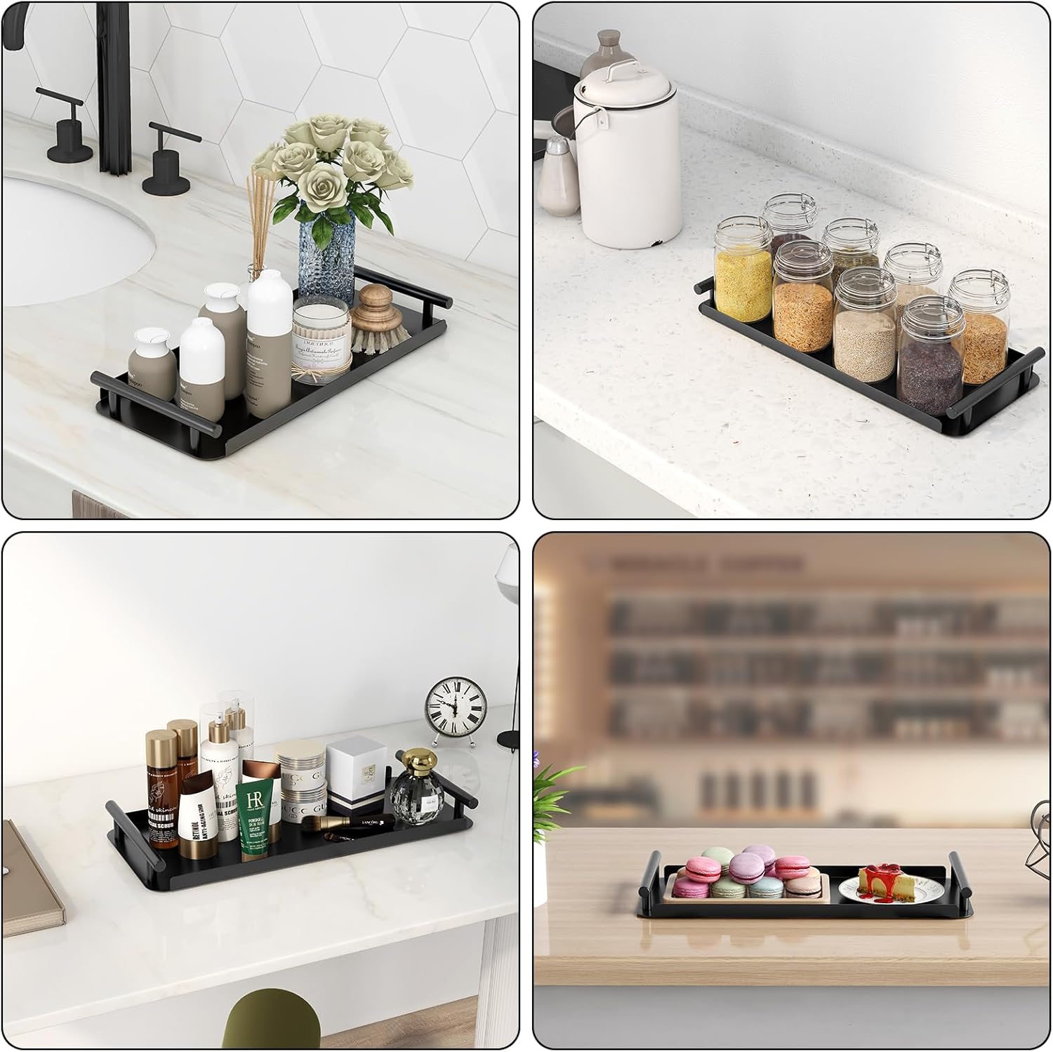 Stainless Steel Toilet Paper Basket with Handle - Modern Black Bathroom Organizer