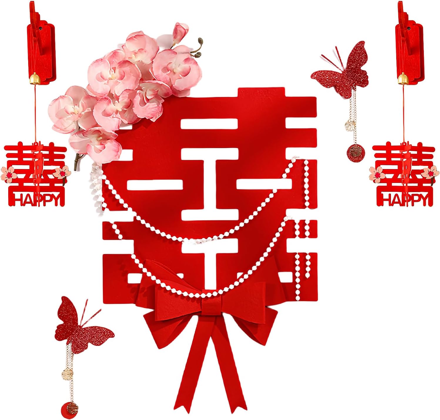Chinese Double Happiness Wedding Room Decor Set Traditional Style