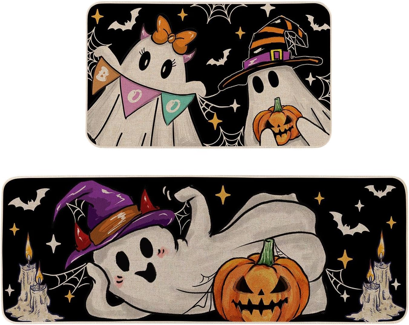 Witch Ghost Halloween Kitchen Rugs Set of 2
