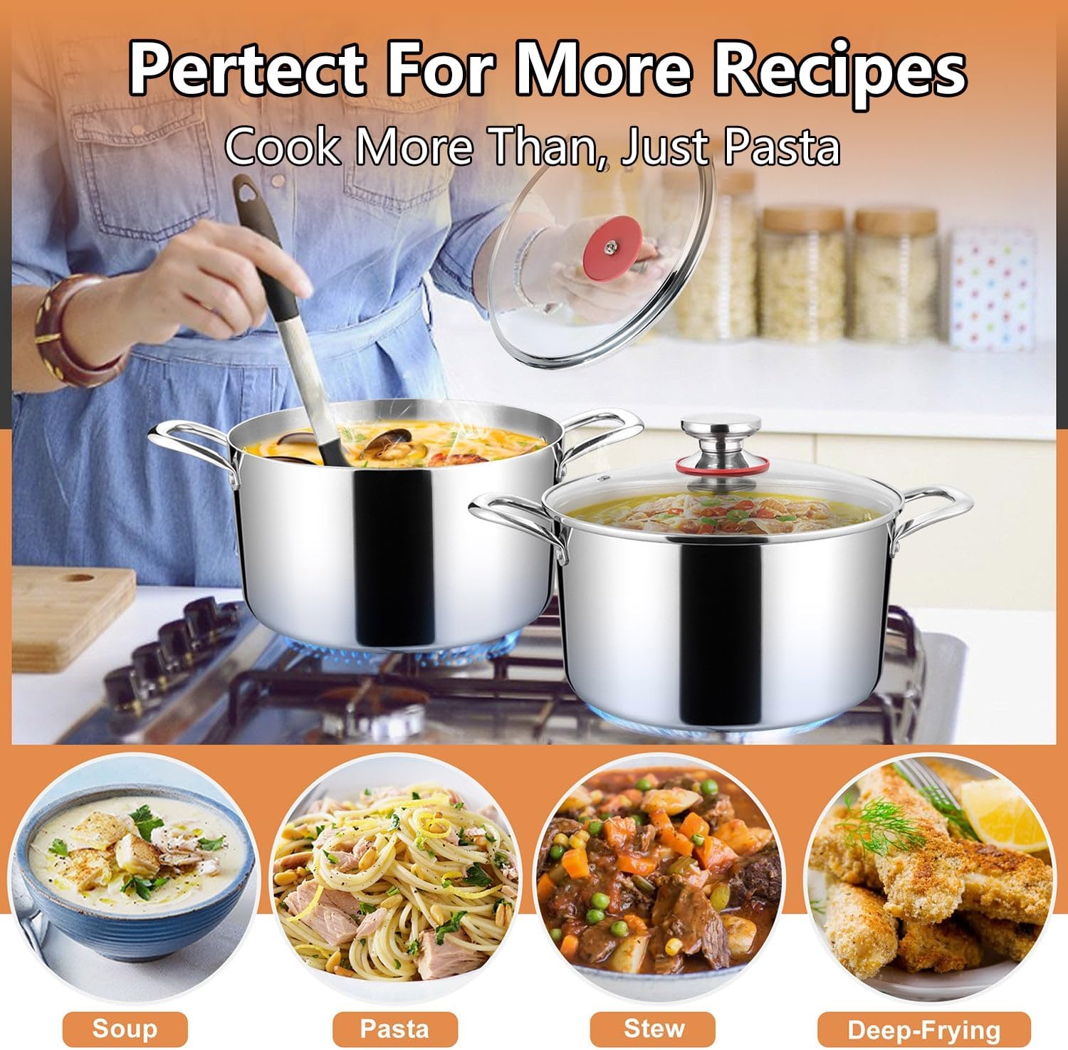 8 Qt Stainless Steel Stock Pot with Glass Lid