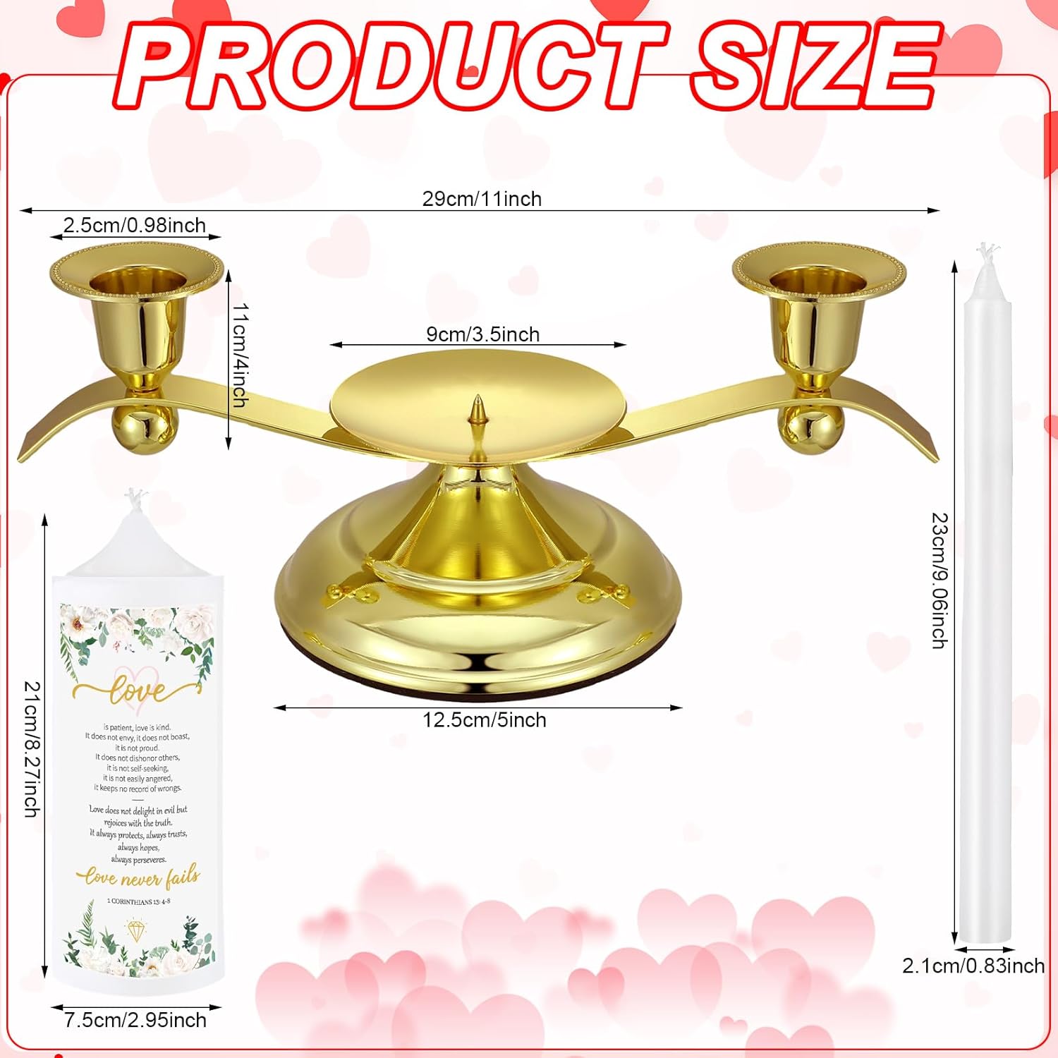 Landhoow 3 Unity Floral Candles Wedding Set with Gold Holder