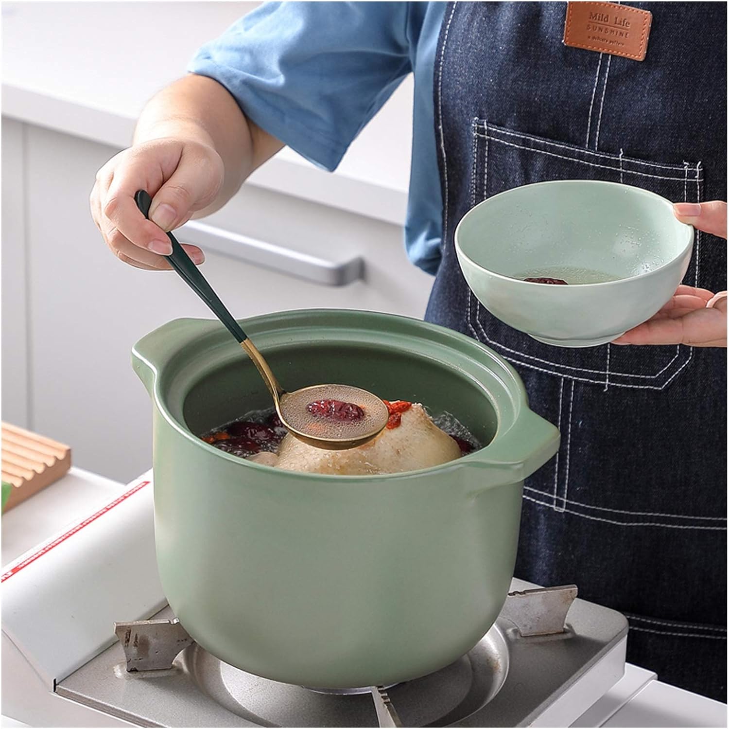 SISWIM Green Ceramic Casserole with Lid 27L