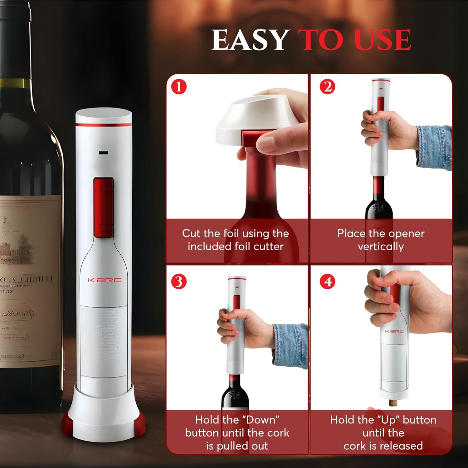Rechargeable Electric Wine Opener With Foil Cutter