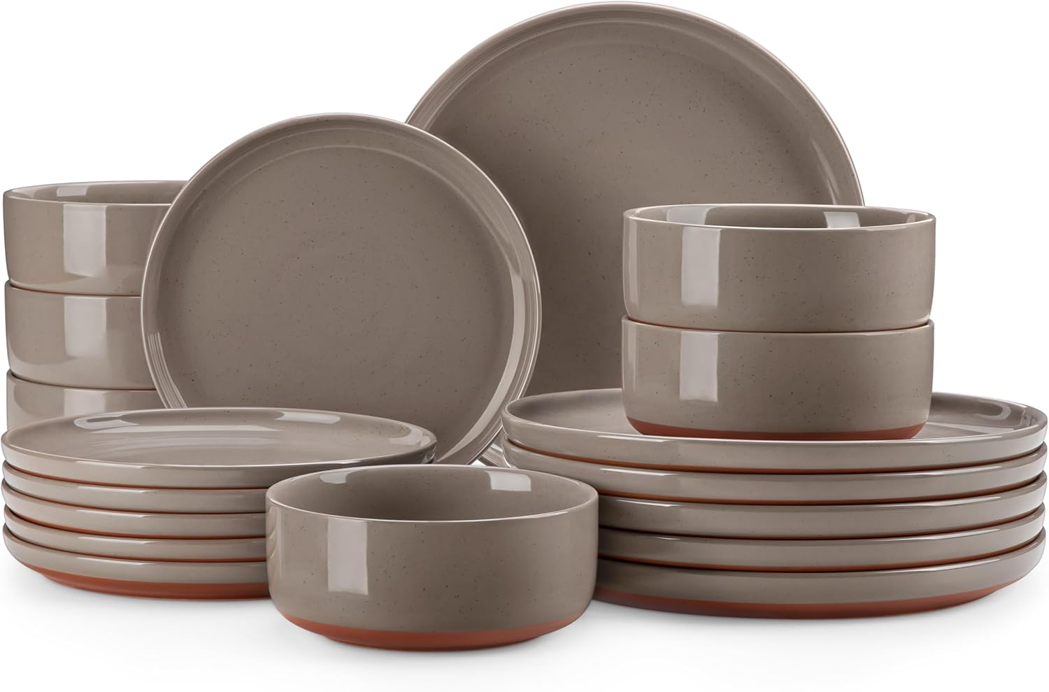 MALACASA 18 Piece Dinnerware Set Tara Brown Modern Ceramic Plates Bowls