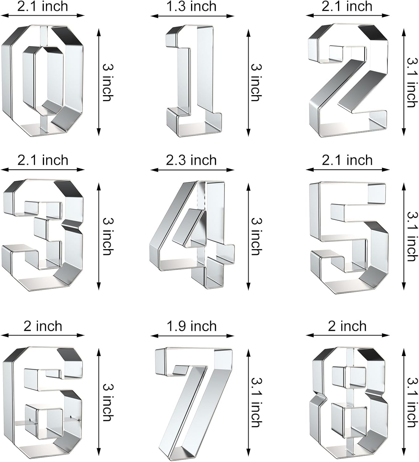 3 Inch Number Cookie Cutter Set - 9 Pieces Stainless Steel