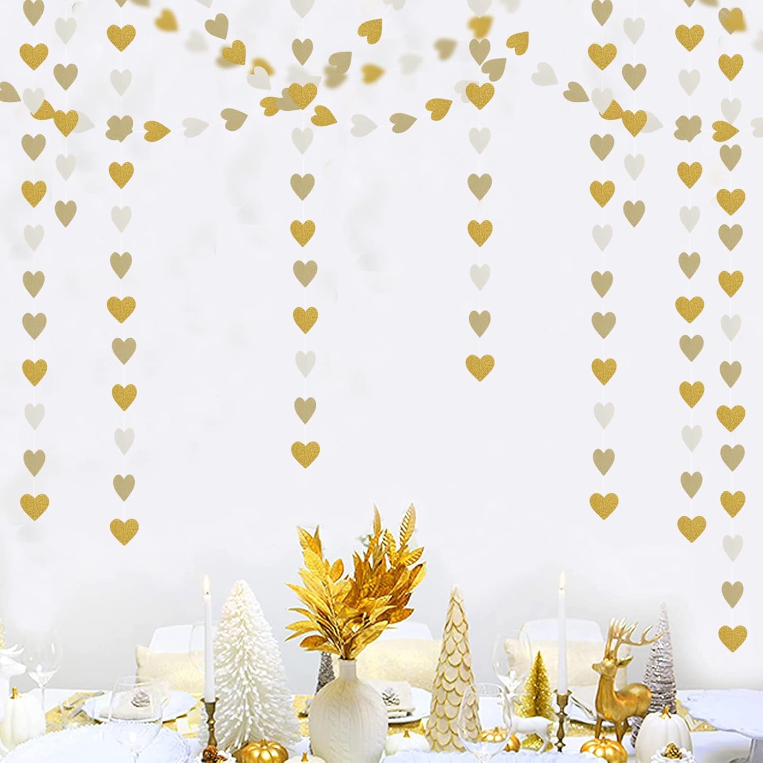 White Gold Champagne Garland Streamers 52ft Heart Decor Banners