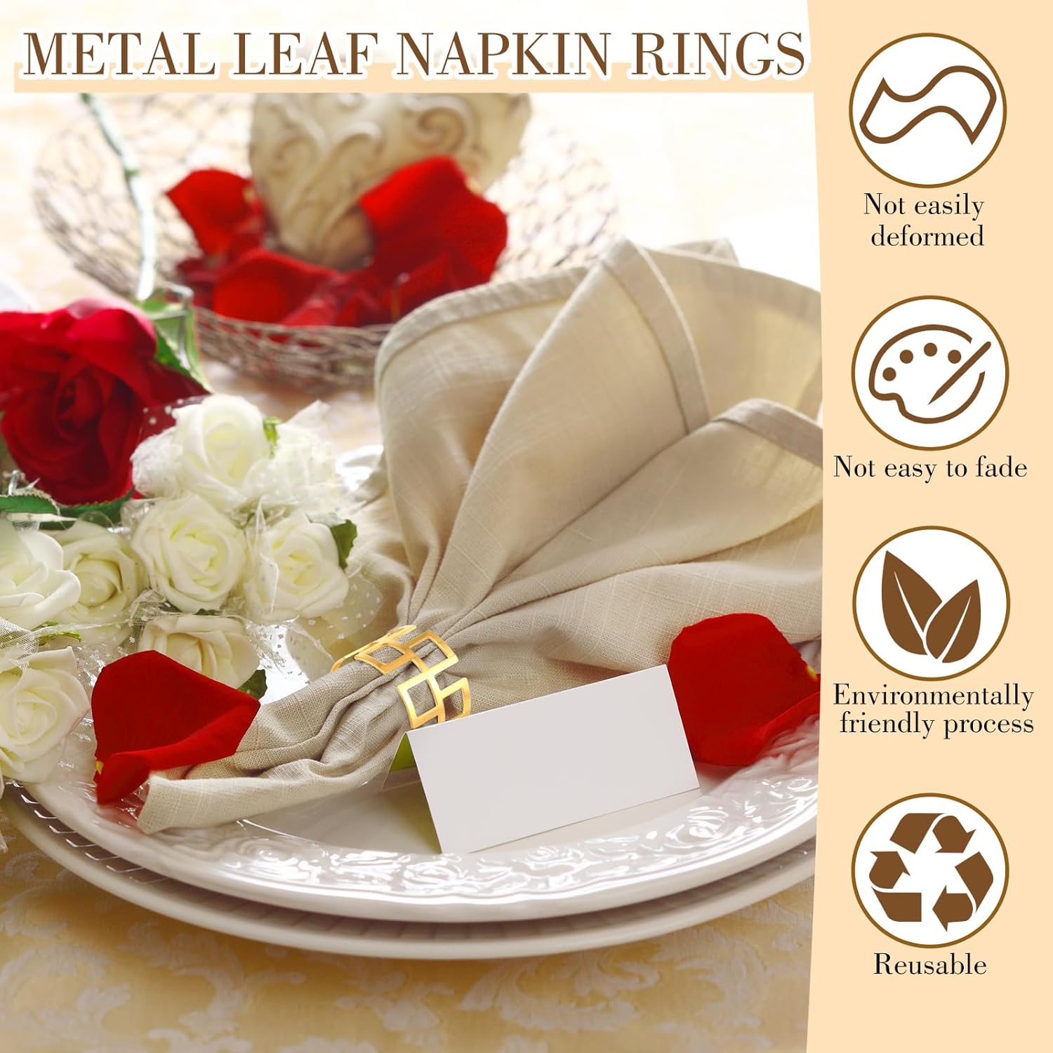 Sliner 50 Pcs Gold Napkin Rings for Parties and Events