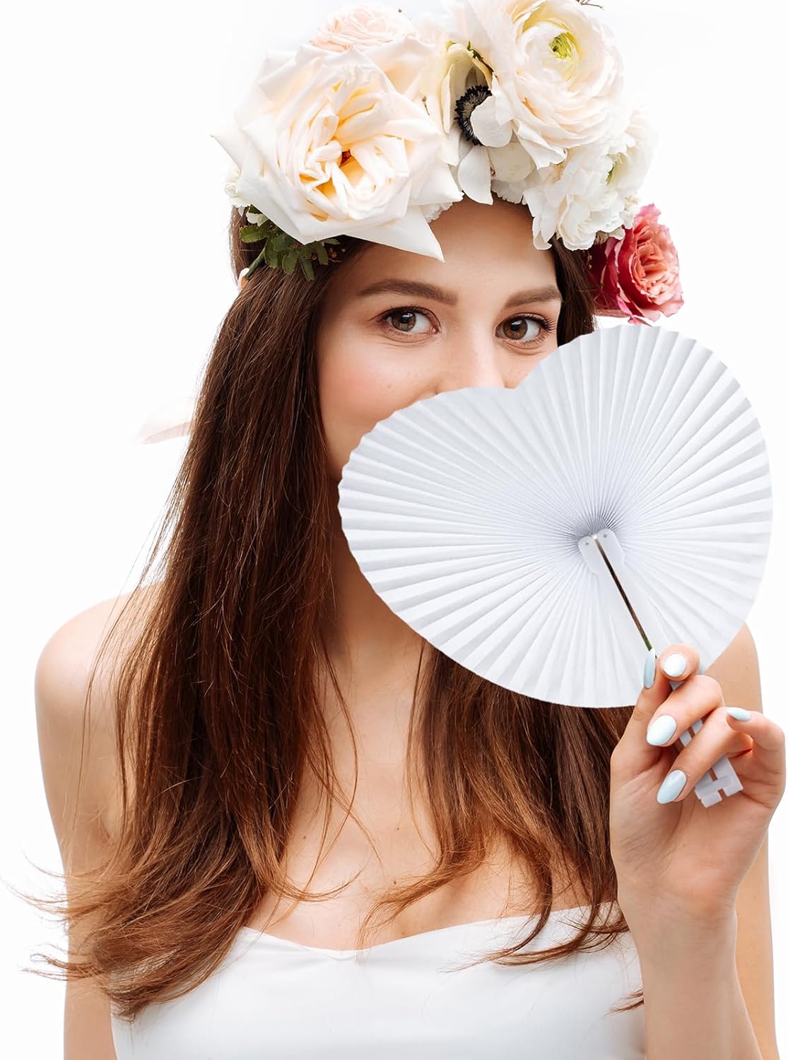 Blulu 60 Pack Decorative Folding Fans White
