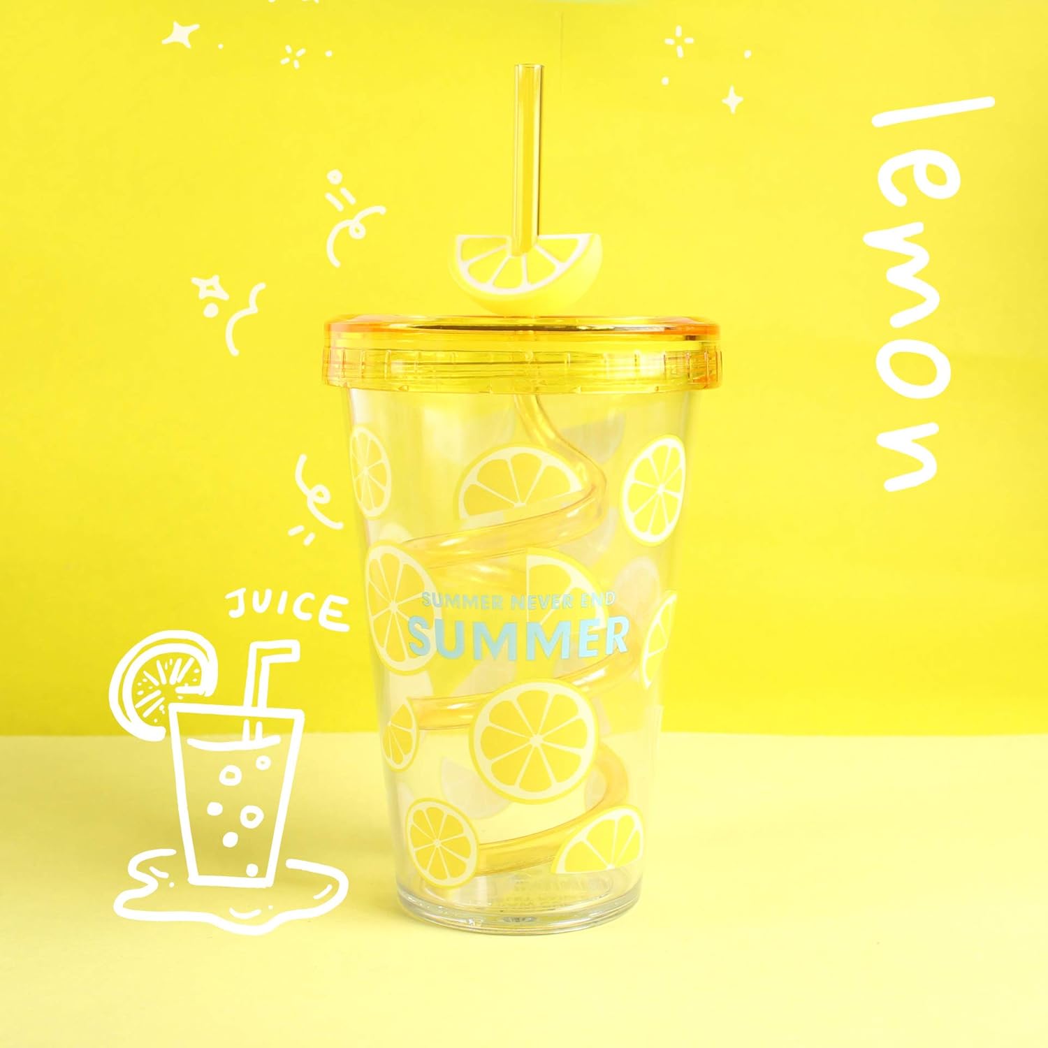 Fruit Kid Travel Tumbler with Straw Reusable Plastic Cup 480 ml