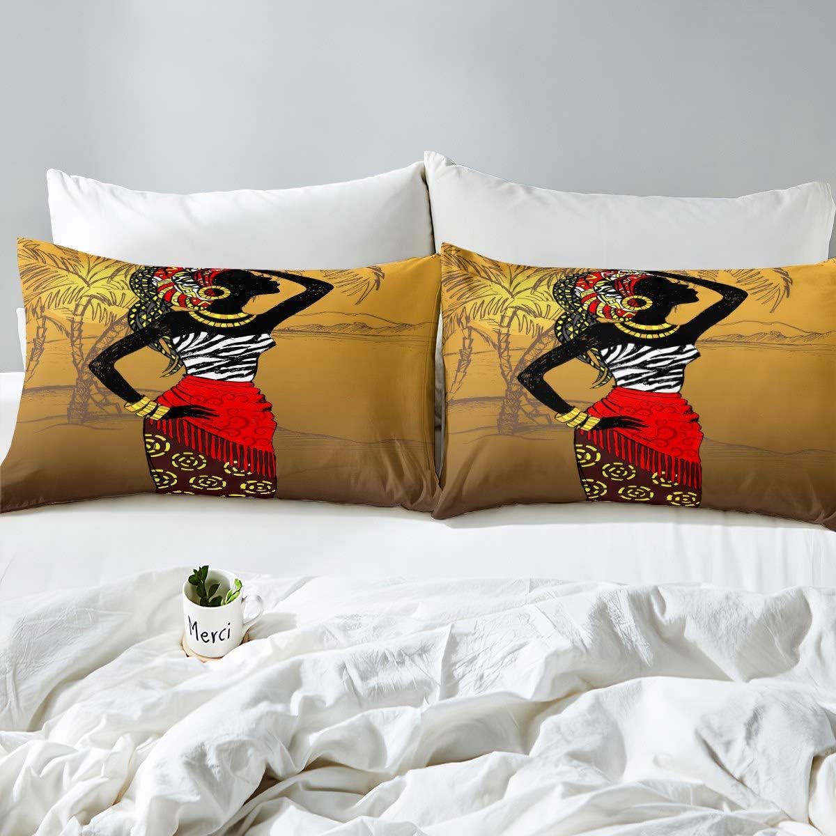 Feelyou African Woman Themed Duvet Cover Set 3Pcs King Size