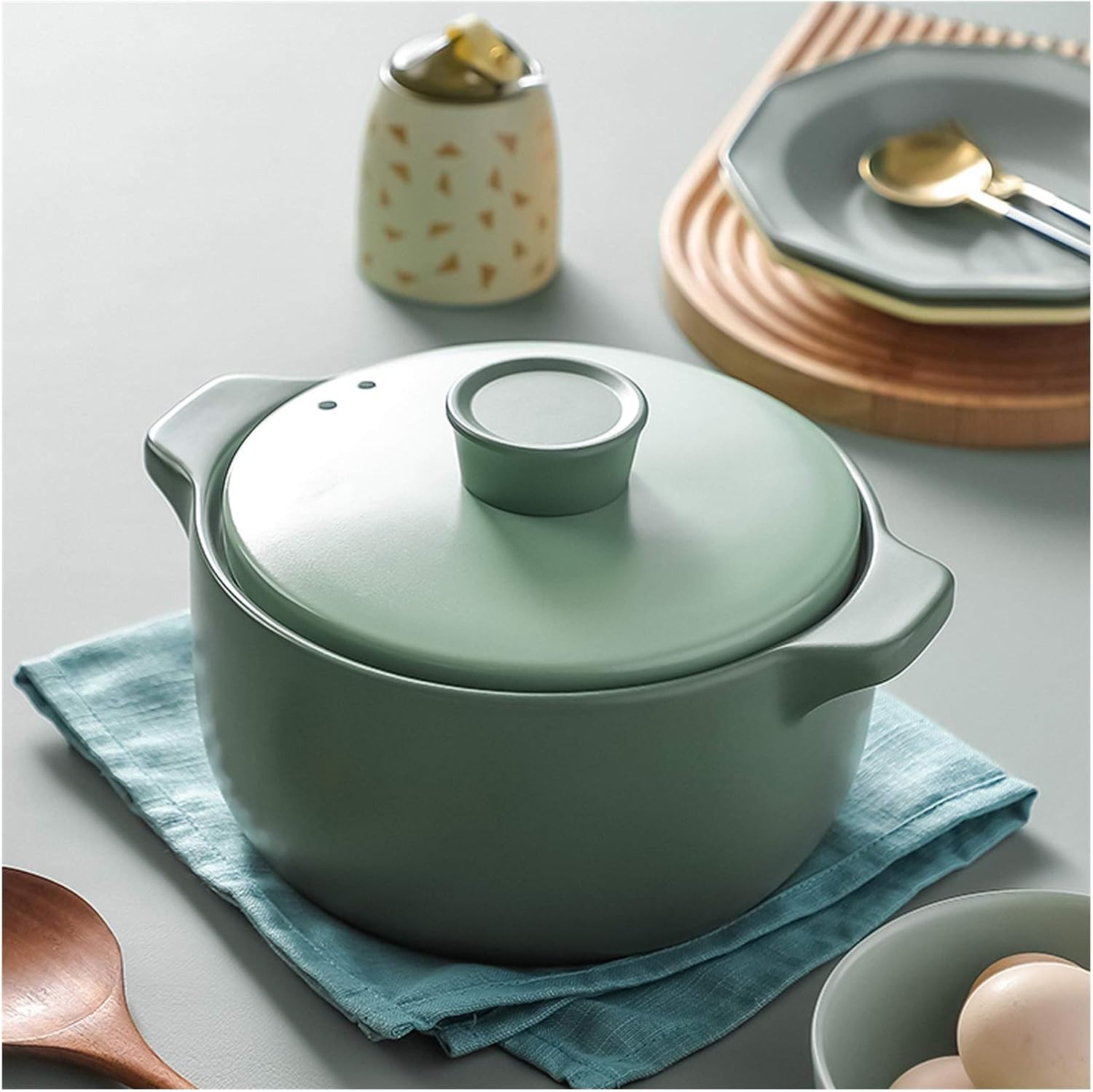SISWIM Green Ceramic Casserole with Lid 27L