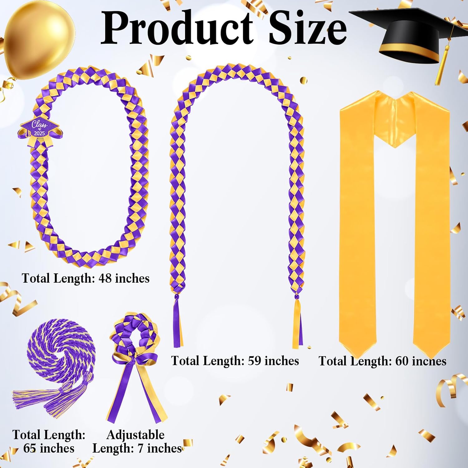 18 Pcs Graduation Leis Stole Honor Cords Purple Gold