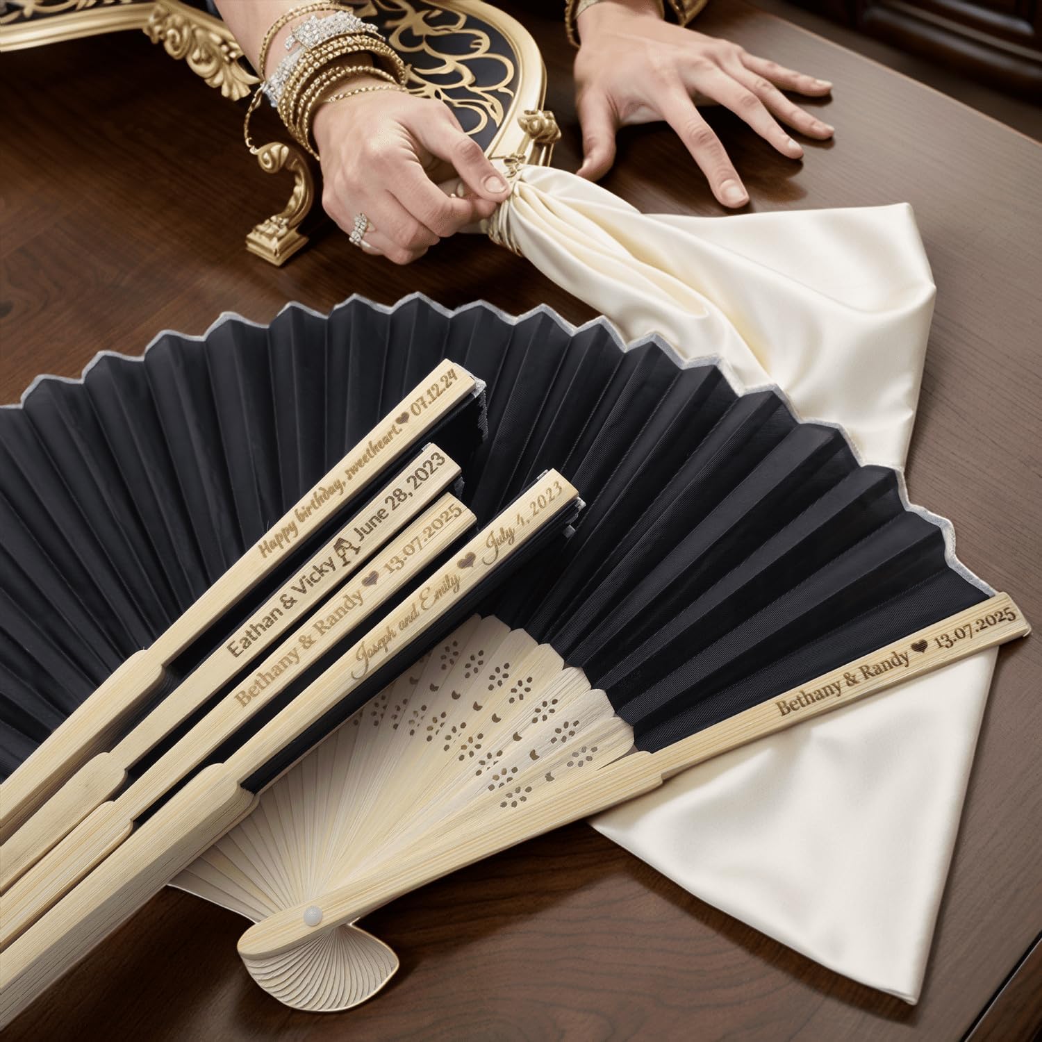 5Pcs Silk Folding Hand Fans Custom Wedding Gift Bridal Party Favors
