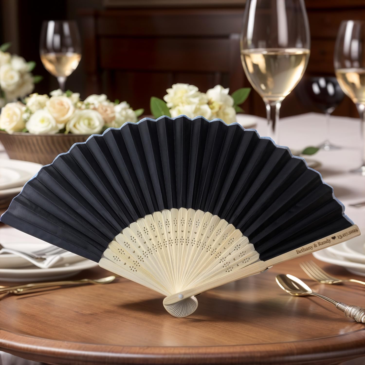 5Pcs Silk Folding Hand Fans Custom Wedding Gift Bridal Party Favors