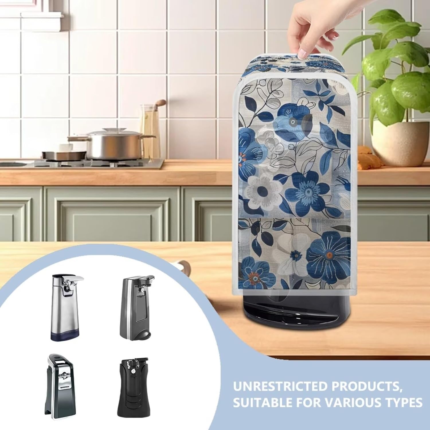 Blue Flower Desk Cover for Manual Can Opener